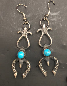 Turquoise Sterling Silver Squash Blossom Necklace Earing Set.