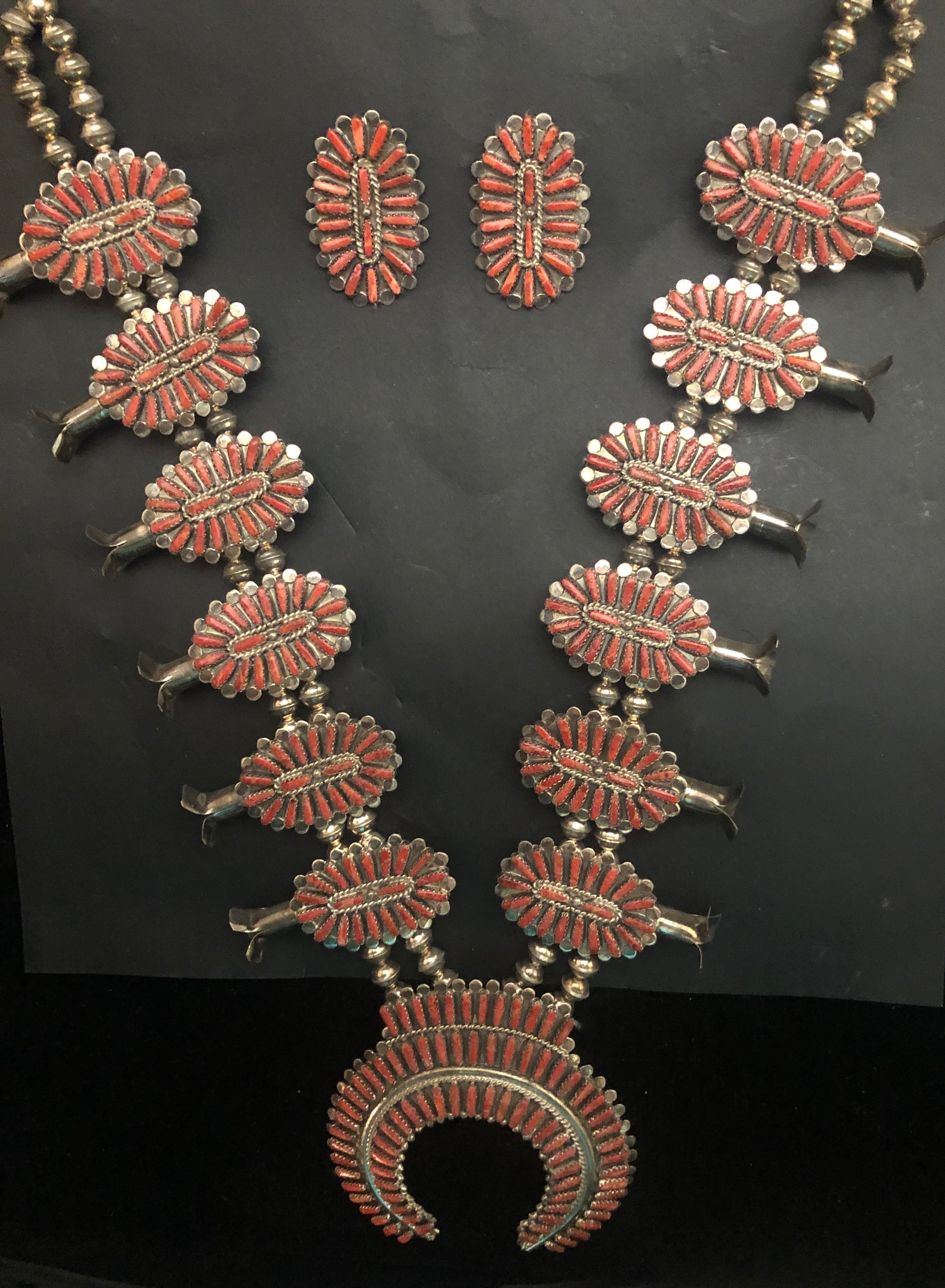 sussus. スウス リング 11号　珊瑚　coral Set - Squash Blossom Shadowbox Coral Necklace & Coral Dangle