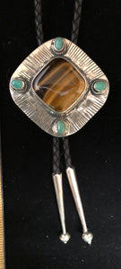 Tiger eye and turquoise sterling silver bolo