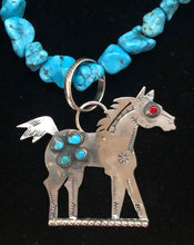 Load image into Gallery viewer, Turquoise &amp; Red Coral Sterling Silver Horse Necklace
