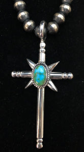 Sonoran Gold Turquoise Sterling Silver Cross Necklace Pendant