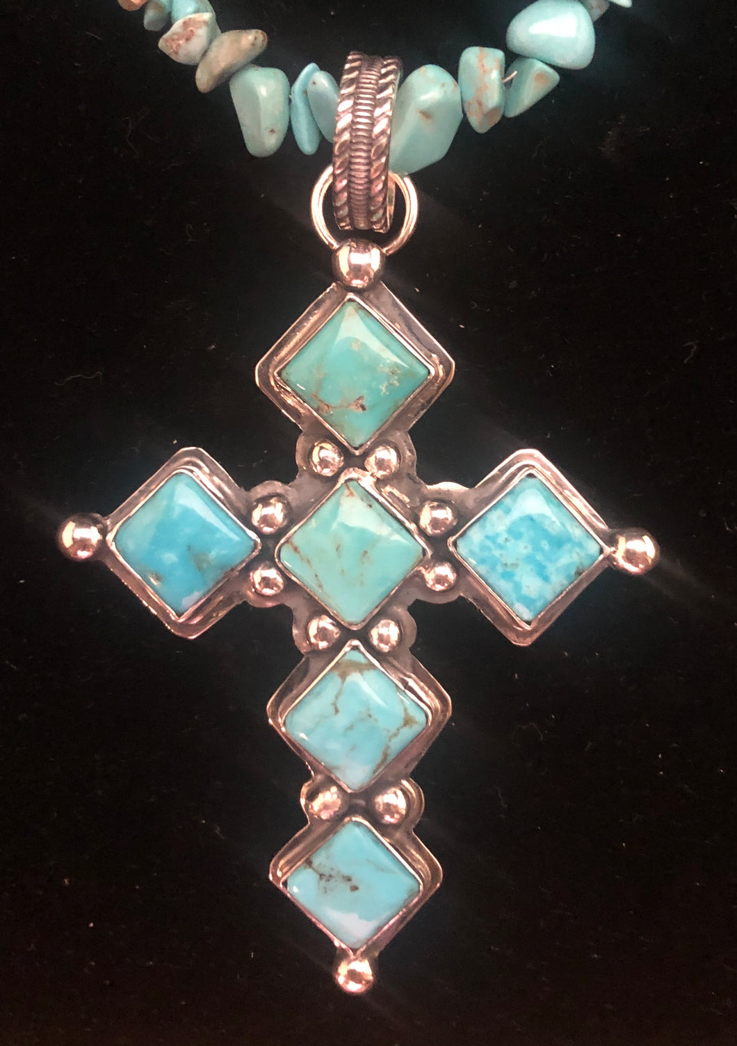 Turquoise Sterling Silver Cross Necklace Pendant
