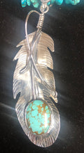 Load image into Gallery viewer, Turquoise Sterling Silver Feather on Turquoise nugget necklace
