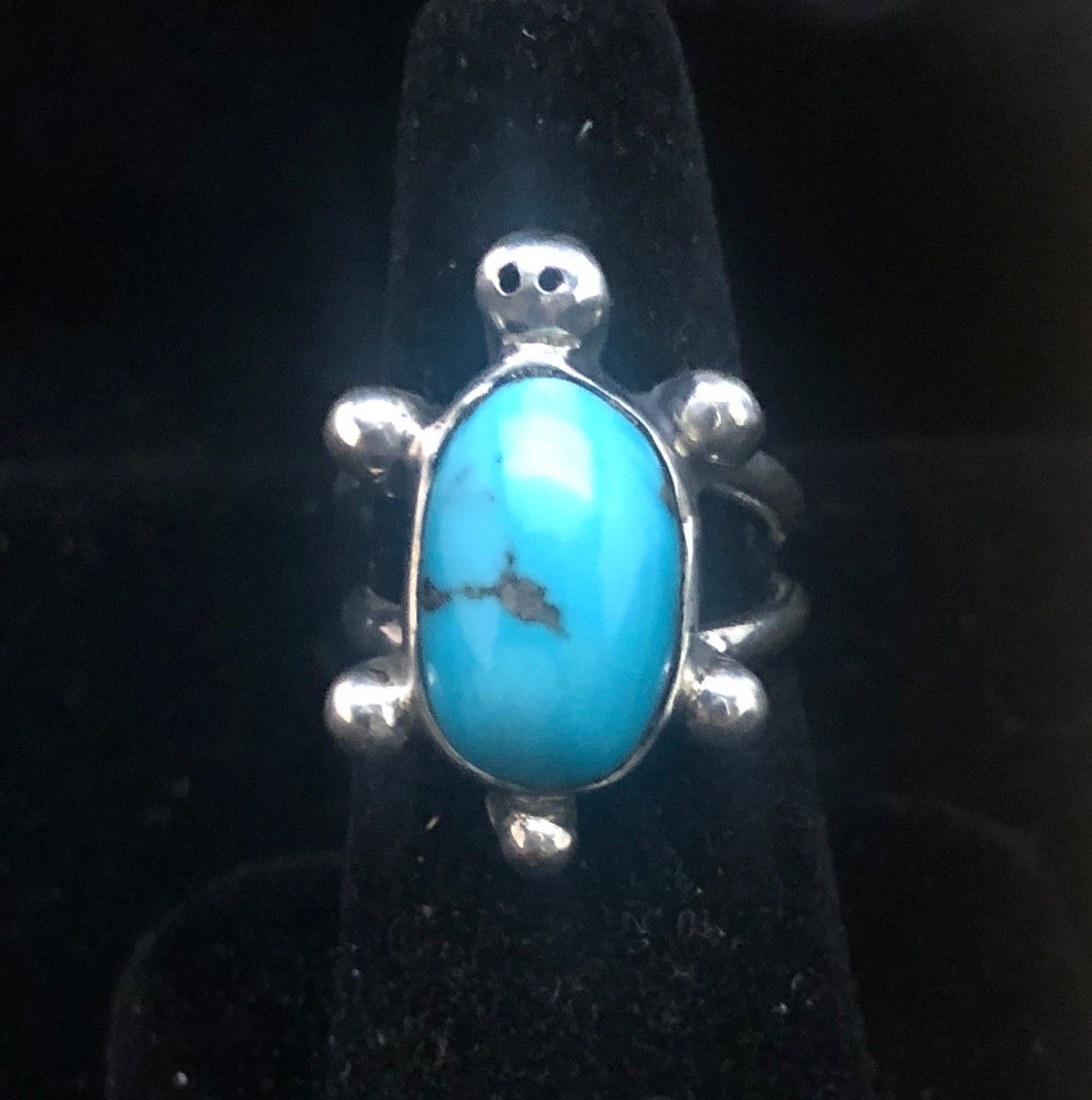 Turquoise sterling silver turtle ring